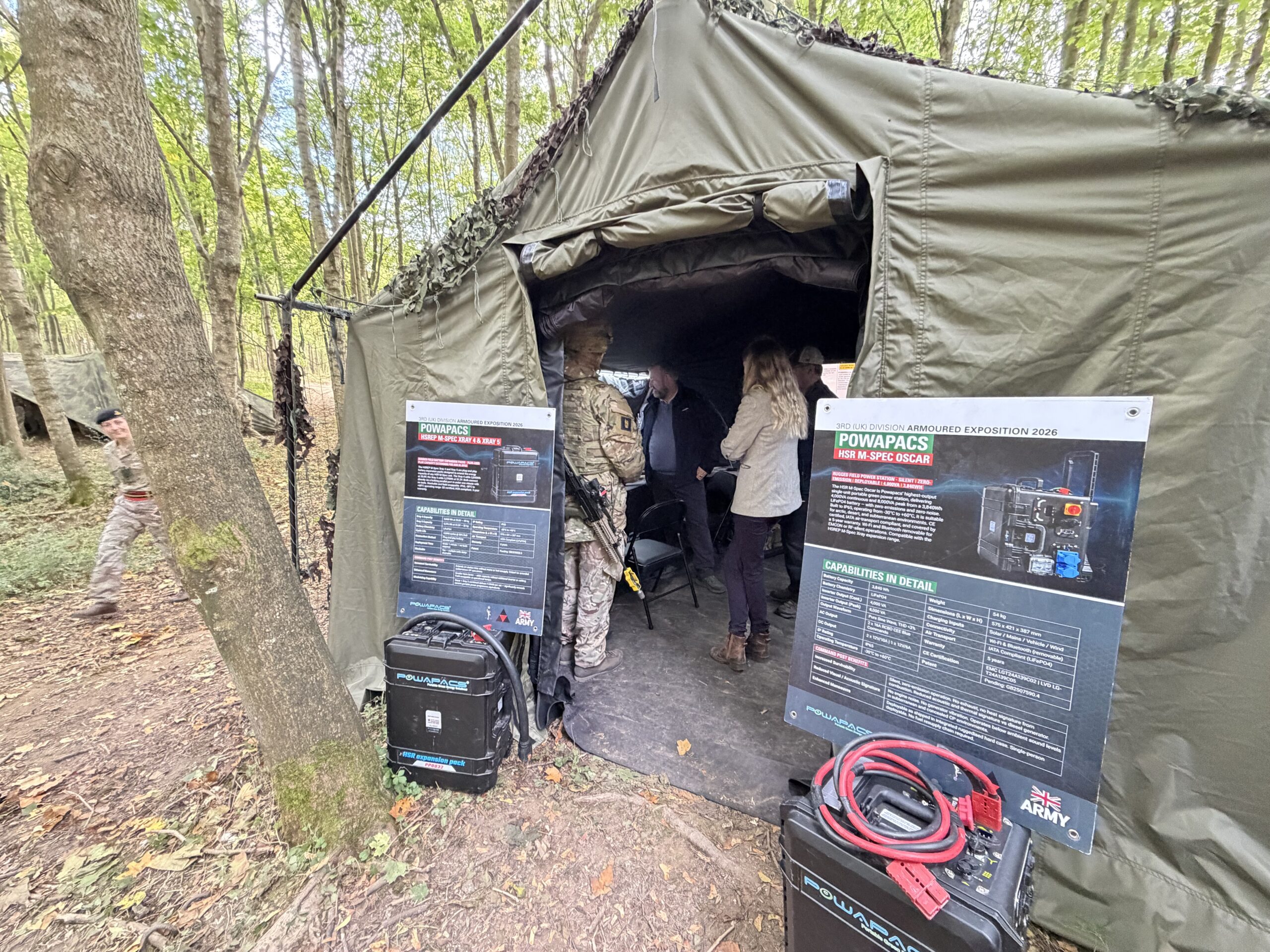 Woodland command post powered by Powapacs with capability display boards